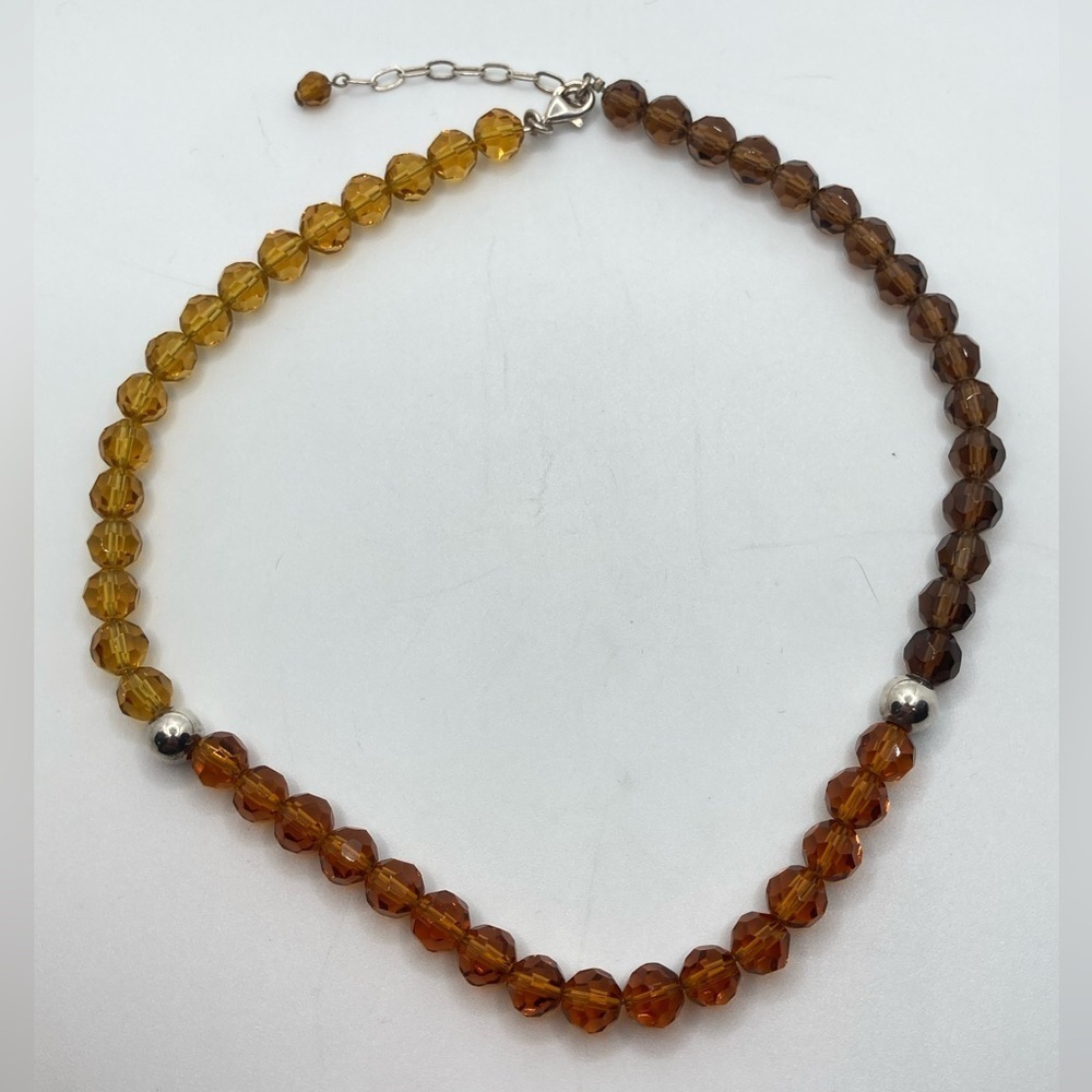 Vtg Sterling Silver & Crystal Facet Cut Round Bead Necklace 16” + 2” Extender